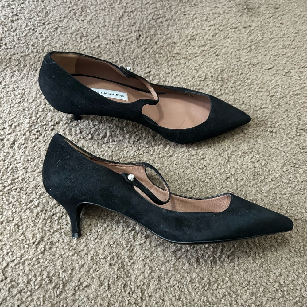 Tabitha Simmons‎ Hermione Velvet Point Toe Mary Jane Flats in Black